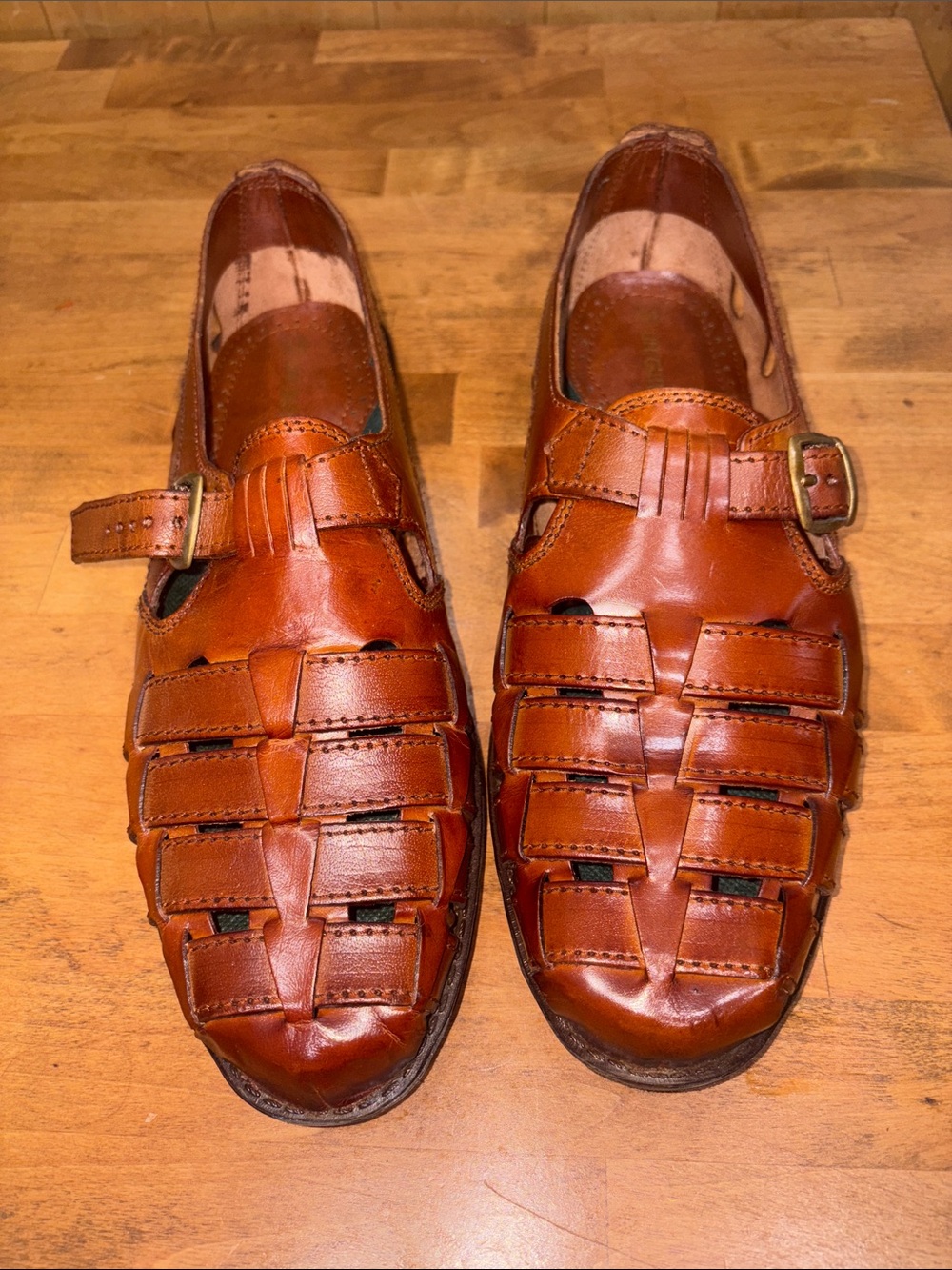 Men's Tan Leather Woven Fisherman Slip-On Loafers